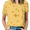 Kvinnors T-skjortor ost mode tryck kvinnor damer flickor t-shirt harajuku rund hals kort ärm toppar tees mat ostliknande gult mönster