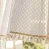 French Style Kitchen Curtains Farmhouse Short Window Panel Country Gingham Tassel Cafe SemiTransparent Small Tier Curtain Decor 240429