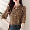 Blusas femininas camisa estampada floral retrô casual halva manga lótus colarinho folha feminina de melhor primavera no verão pullovers blouse