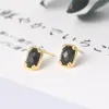 Stud -oorbellen Mobuy 925 Sterling Silver Earring voor vrouwen Natuurlijke zwarte agale plat roosteroppervlak 14K GOUD GOLD GOED Fijne sieraden MBEI119