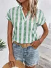 Frauenblusen elegante losen Frauenhemden Mode Blusas Stripe Print Tops Ladies Sommer V-Ausschnitt Freizeitpendler Büro Frauen