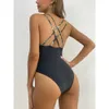 Swimwwear pour femmes Imprimé en V floral en V flocage Joigne en un seul morceau de maillot de bain pour femmes Sexy Criss Cross Back Monokini Nouveaux maillots de bain de baignade