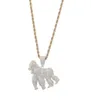 Hiphop 14k guldpläterad gorillahänge halsband isad ut alla zirkon mässing guld silver pläterad charm djurhalsband för män kvinnor8322267