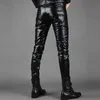 Idopy Halloween Show Mens Gothic Punk Party Costume Faux Leather Pants Pu Gold Zipper Hip Hop Black Sansers Male 240419