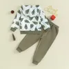 Roupas conjuntos de pudcoco menino de 2 peças roupas de árvore de natal impressão de manga comprida moletom de moletom e calça elástica