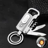 Wholesale Multifunctional Keychain Usb Lighter With Unpacking Knife Bottle Opener Torch Outdoor Lighter Windproof