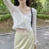 Women's Polos Womens summer sun protection jacket lace bow pleated cardigan womens shirt womens shirt Blusa white Y2K Korean shirtL2405