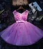 Spring Różowe sukienki na imprezę dla dziewcząt z aplikacjami koraliki Krzyki Linia Krótka suknia koktajlowa Tiul Sukienki na bal