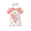 Vêtements Enfants Baby Girl Vêtements de fille à manches courtes Rabot Ribbed Bear Global Robe Suspender Jupe Set Spring Summer Tenue