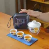 Juegos de té de tetera de cerámica gaiwán con 3 tazas de té en casa de la oficina en casa juego de viajes portátiles para beber utensilios