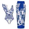 Seaeural 2024 Ruffles Print Retro Plus Size Two Piece Swimwear Push Up dames zwempak één stuk badpak vrouwelijk 4xl 240425