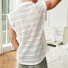 Мужские майки Tops 2024 Summer Sexy Hollow Out Mens Cardigan Vintage Lapel Zip-Up Рубашки для мужчин модной вышивкой прозрач