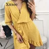 Party Dresses Green Retro Rural Women Dress Ruffles Print Polka Dot Sexig Bodycon Beach Female Half Sleeve Summer Mini Vestidos