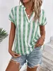 Frauenblusen elegante losen Frauenhemden Mode Blusas Stripe Print Tops Ladies Sommer V-Ausschnitt Freizeitpendler Büro Frauen