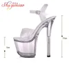 Stahlrohrtanz Sandalen Frauen Qualität ultrahöge Absatz 7-20 cm Transparent Crystal Lady Shoes Model Catwalk Large Yard 240420