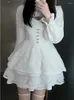 İş elbiseleri lolita stili bile parti beyaz elbise seti kadınlar rahat tatlı mahsul üst zarif kawaii kayış mini Kore moda 2024 bahar