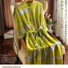 Sukienki swobodne limiguyue letni zielony druk jedwabne kobiety eleganckie pół rękawie diamenty guziki satynowe vestidos z021
