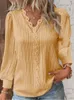 Chemises de chemisiers pour femmes chemises patchwork en dentelle femme avec un col solide en V simple décoration en mousseline