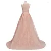 Partykleider Fatapaese Pfirsich rosa Spitze A-Line-Halfterhalter Langer Rücken Abend Vestido de Festa