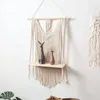 Crochets à la main macrame mural étagère suspendue Boho Cotton Corde tissée Tapestry Plant Plant Bois Floating Decor