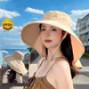Berets breiter Krempe Fischerhut mit Schalfalten Panama Caps Solid Color Neck Protection Sun Cap Sommer