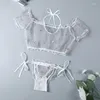 Reggiseni set cimentazioni a 4 colori set da donna lingerie biancheria bianche sexy costumi di sesso trasparente in pizzo trasparente babydoll brassiere mutandine s-xxxxl