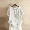 Frauenblusen Gothic Woman Clothing Sommerbüro Big Size Tunika 2024 Baumwollwäsche Baggy Bluse lässig Kurzarmdrucken Shirt