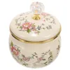 Dinnerware Sets Enamel Seasoning Jar Sugar Salt Pot Tea Canister Flower Pattern Grease Container Vintage Oil Storage Can Bowl