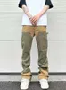 Avrupa ve Amerikan High Street Erkekleri Yıkanmış Kot Retro Kişiselleştirilmiş Düz Bacak Patchwork Düz Pantolon Trend Denim 240426