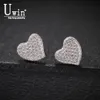 Uwin Heart Earrings Minimalist Bolt Full Iced Out Bling Micro Paved Cubic Zirconファッションジュエリーギフト240428