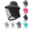 Wide Brim Hats Men And Women Summer Outdoor Bucket With Mask Unisex Mesh Pest Control Sun Protection Hanging Fisherman