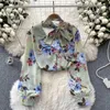 Women's Blouses Women Chic Floral Printed Butterfly Blouse Elegant Vintage Casual Top Korean Fashion Sexy Summer Long Sleeve Shirt