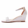 Crystal Queen Women High Heels Summer Shoes White Wedges Ankle Strap Straw Platform Sandaler 240425