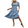 Casual jurken top verkopen voor tieners dames zomer flutter mouw squuta nek smokked kledingvestidos elegantes para mujeres