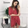 Party Dresses Green Retro Rural Women Dress Ruffles Print Polka Dot Sexig Bodycon Beach Female Half Sleeve Summer Mini Vestidos