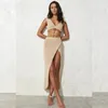 Deck -Up -Strandkleid Frauen Beachwear Badeanzug 2024 Set Festkörperhalsriemen Bikini T Slit Polyester Kaftan Summer Pareo