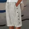 Dames shorts Side Pocket Striped Print knielengte met knopdetail Elastische taille voor vrouwen Dragen Lady Short Pants