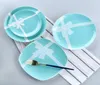 Classic Blue Plate Ceramic Tabelware 68 polegadas Round Disc Breakfast Bolo Dinnertware Dinantear de boa qualidade Presentes de casamento1045918