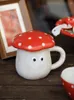 Mokken Red Mushroom Cup en schotel set cartoon keramische mok drinken grappig mooi cadeau voor meisjes