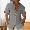 Men's Casual Shirts Men Cuff Placket Shirt Stylish Summer With Turn-down Collar Short Sleeves Color Matching Print For Comfort