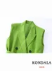 Kondala Office Lady Solid Verde Green Blazer Women V Neck a doppio petto Gude per maniche lunghe Giacche di moda 240424