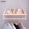 Dekorative Teller nordisches Holzwandregal mit Kleidung Rack Kinder Zimmer Bastel Seil Hängende Kinder Schlafzimmer Wohndekoration