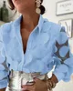 Camisas femininas Camisas femininas Moda Floral Padrão de mangas compridas com manga longa com botão casual de patch de malha semi -transparente solto e elegante topl2405