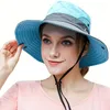 Berets Sun UV Schutz UPF 50 Hut Eimer Sommer Frauen großer breiter Krempe Bob mit Kettengurt Outdoor Fischerei Wandern für weiblich