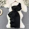 Casual Dresses Fashion Party Women Sleeveless pärlor Pleated Ruffles Axelfri Sexy BodyCon White Dress Luxury Elegant