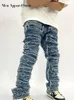 Jeans angustiados Retro Hole Retd para homens Casual Straight Washed Harajuku Hop Denim Pants Autumn Vibe Long Pants Cloths Mens 240420