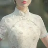 Ubranie etniczne Summer Cheongsam Młoda dziewczyna chiński styl qipao retro sukienka średnia biała słodka impreza codzienna impreza