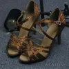 Tanzschuhe Bronze Satin Diamond Latin High Heels Professionelle weiche Solte Sommersandalen Square