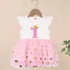 Gelukkige verjaardag print nummer 16e meisjes vliegende mouw jurken schattig kinderfeestje voor prinses jurk tops babykleding 240428