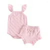 Kledingsets Baby Girl 2 -delige zomer set mouw vierkante nek romper elastische taille shorts peuter outfits